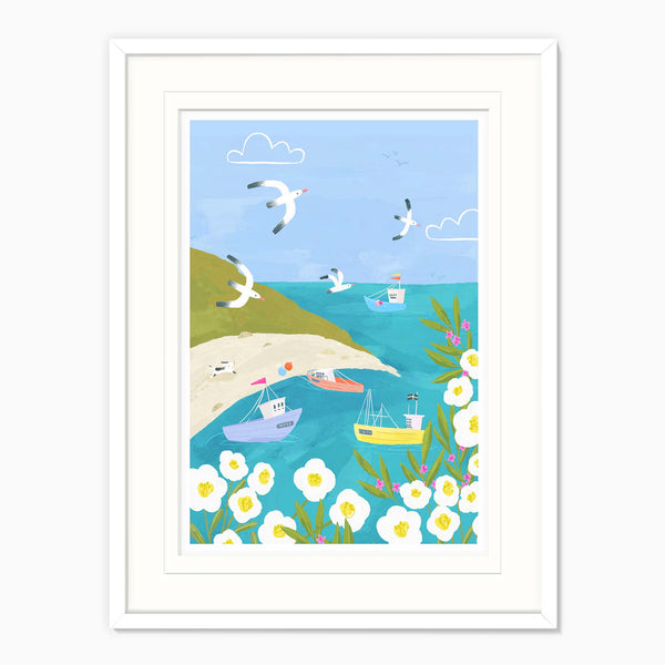 Framed Print-WF041284F - Cornish Coast Boats Large Framed Print-Whistlefish