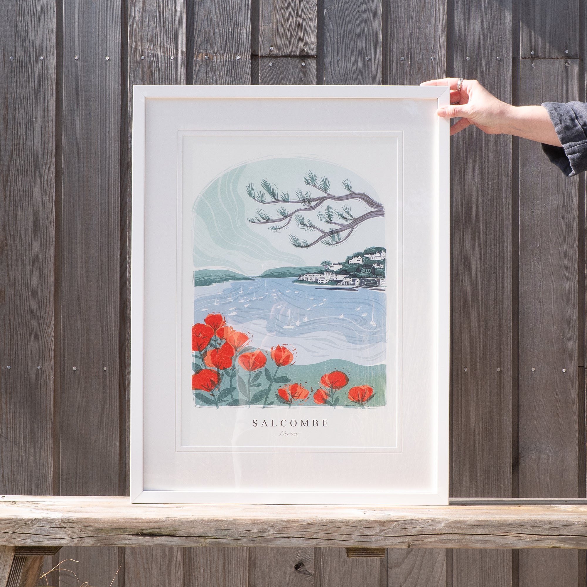 Framed Print-WF1053F - Salcombe Lino Large Framed Print-Whistlefish