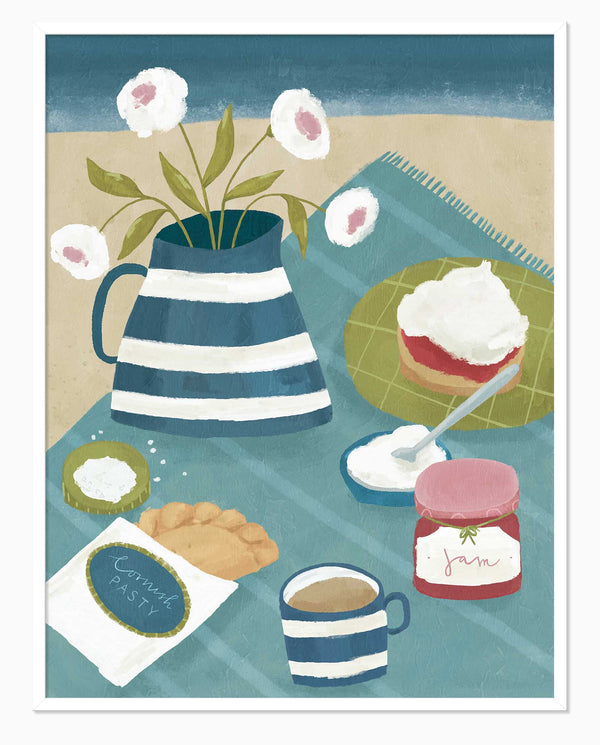 Framed Print-WF1166F - Beach Cream Tea Framed Print-Whistlefish