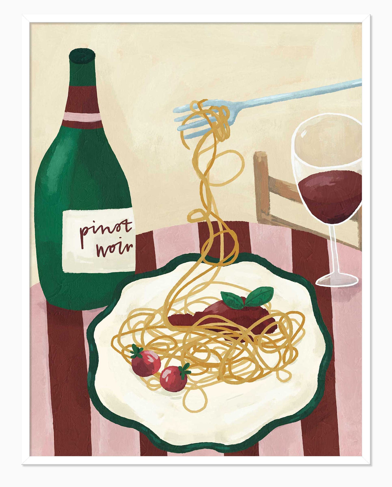 Framed Print-WF1168F - Spaghetti & Vino Framed Print-Whistlefish