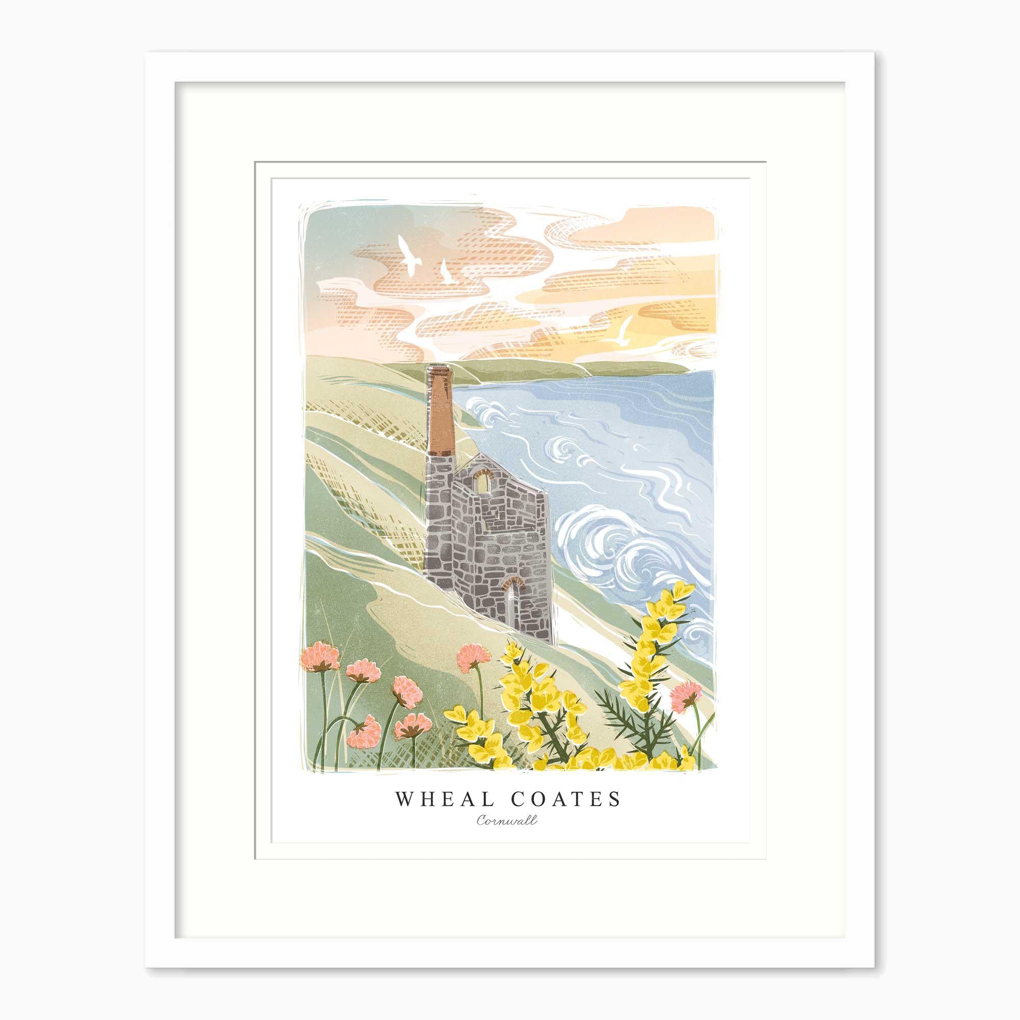 Framed Print-WF1223F - Wheal Coates Lino Small Framed Print-Whistlefish