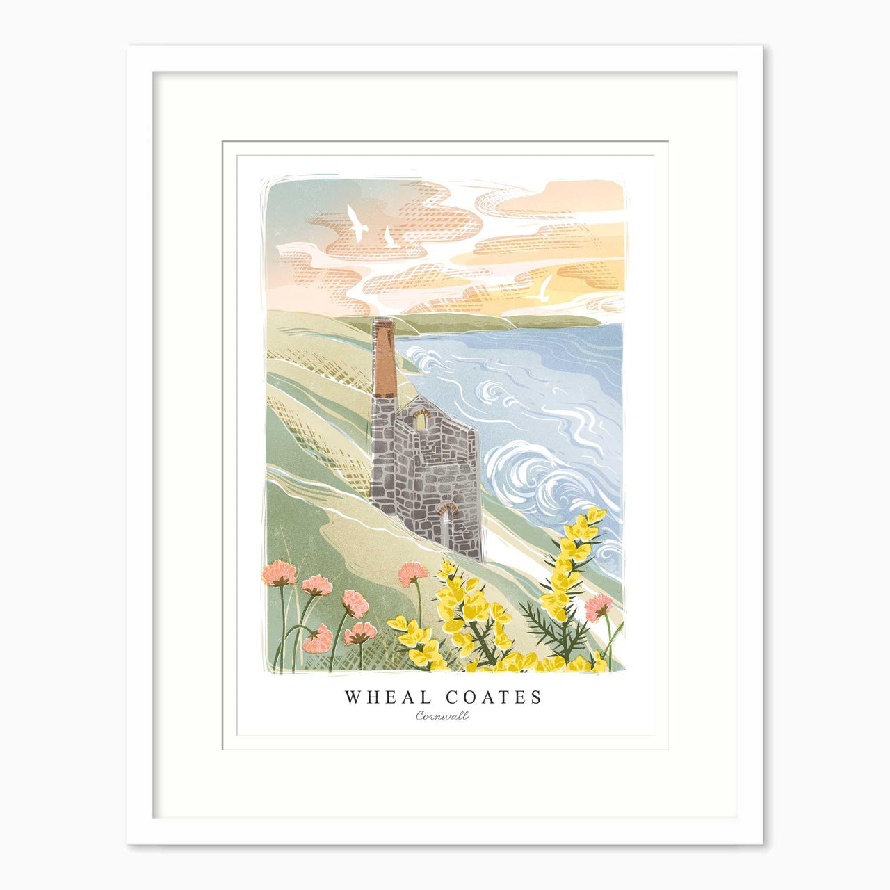 Framed Print-WF1223F - Wheal Coates Lino Small Framed Print-Whistlefish