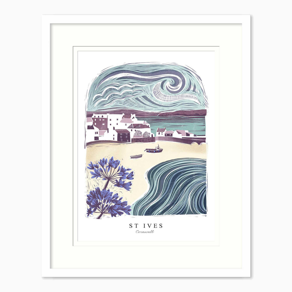 Framed Print-WF1226F - St Ives Lino Small Framed Print-Whistlefish