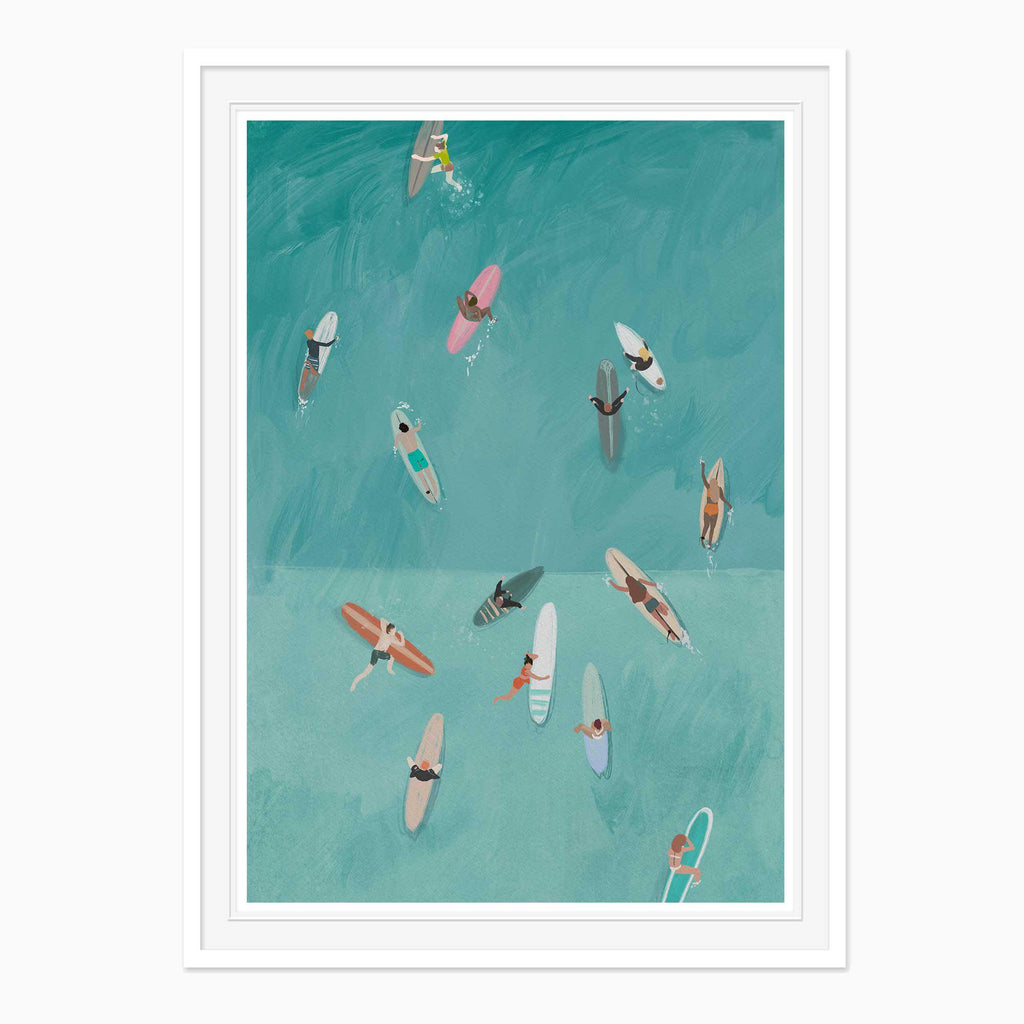 Framed Print-WF1245F - Beach Surfers Small Framed Print-Whistlefish