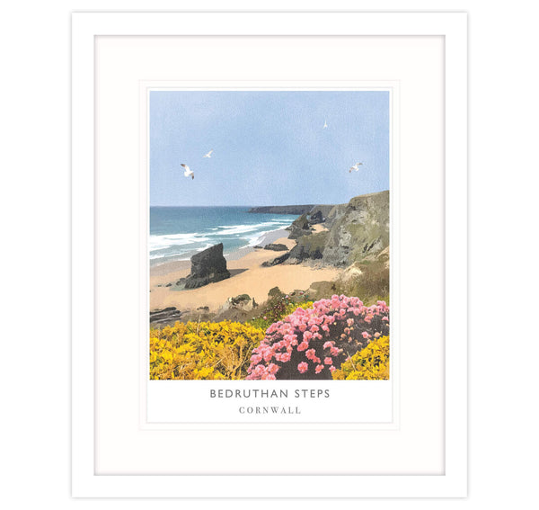 Framed Print-WF429F - Bedruthan Steps Travel Framed Print-Whistlefish