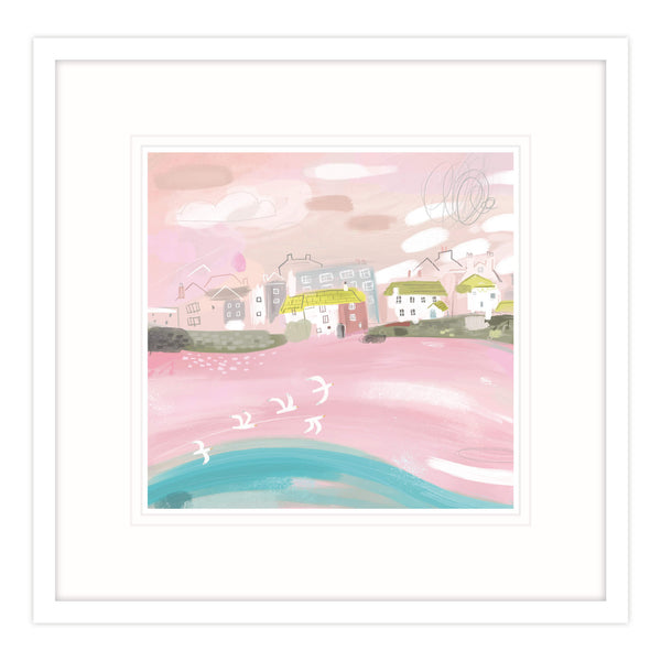 Framed Print-WF560F - St Ives Pink Harbour Framed Print-Whistlefish