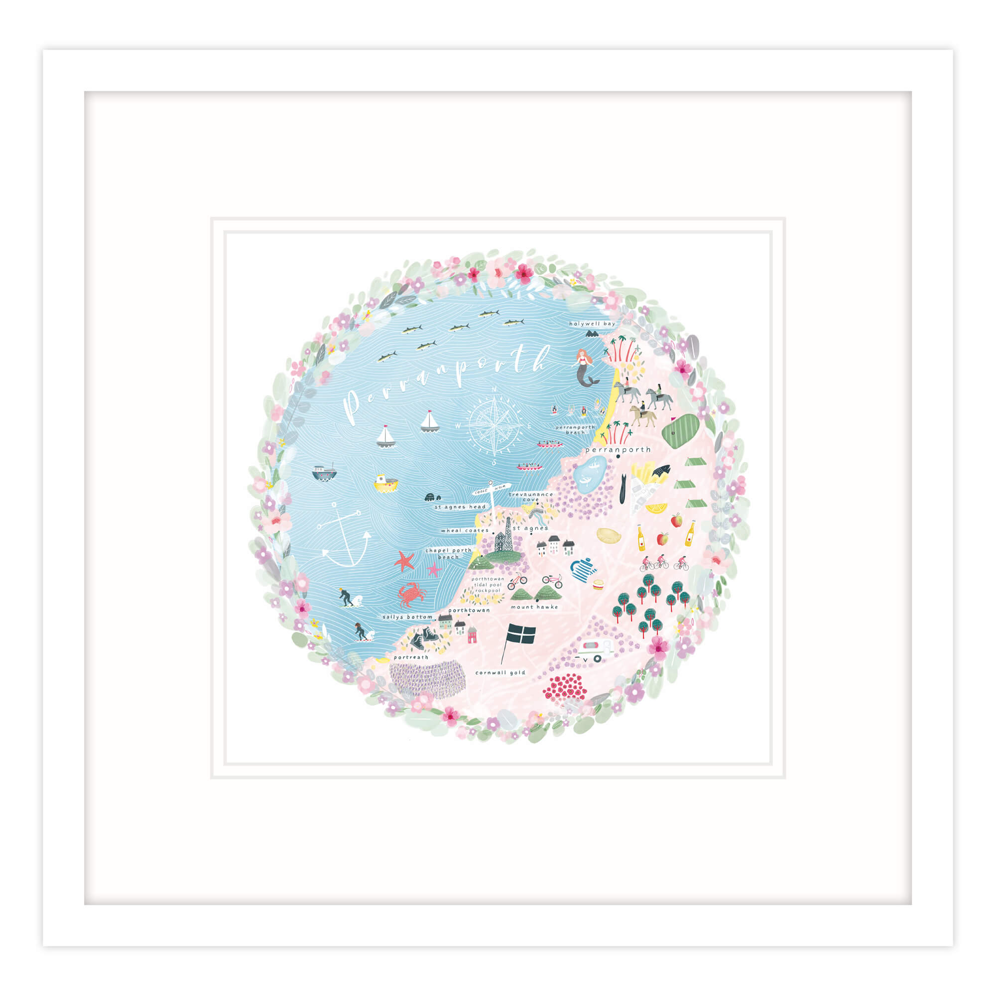 Framed Print-WF598F - Perranporth Map Framed Print-Whistlefish