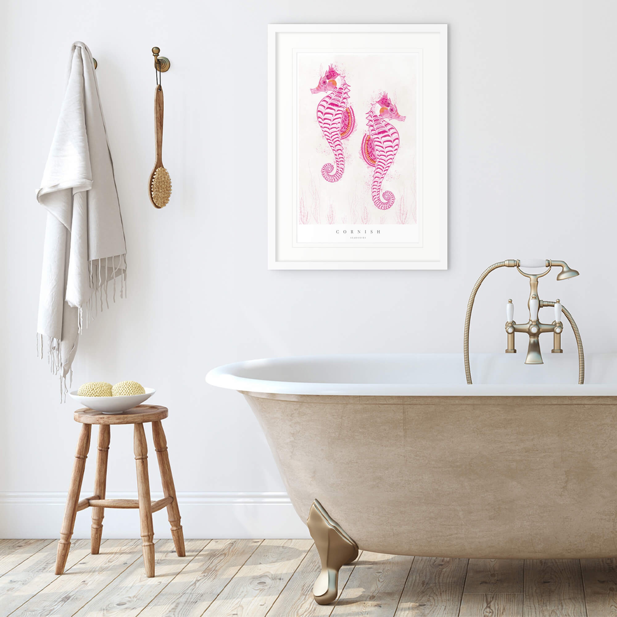 Framed Print-WF616F - Cornish Seahorses Large Framed Print-Whistlefish