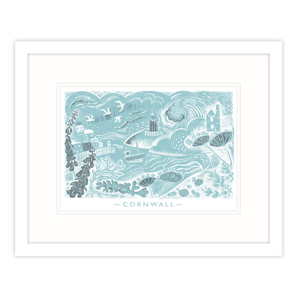 Framed Print-WF648F - Cornwall Lino Framed Print-Whistlefish