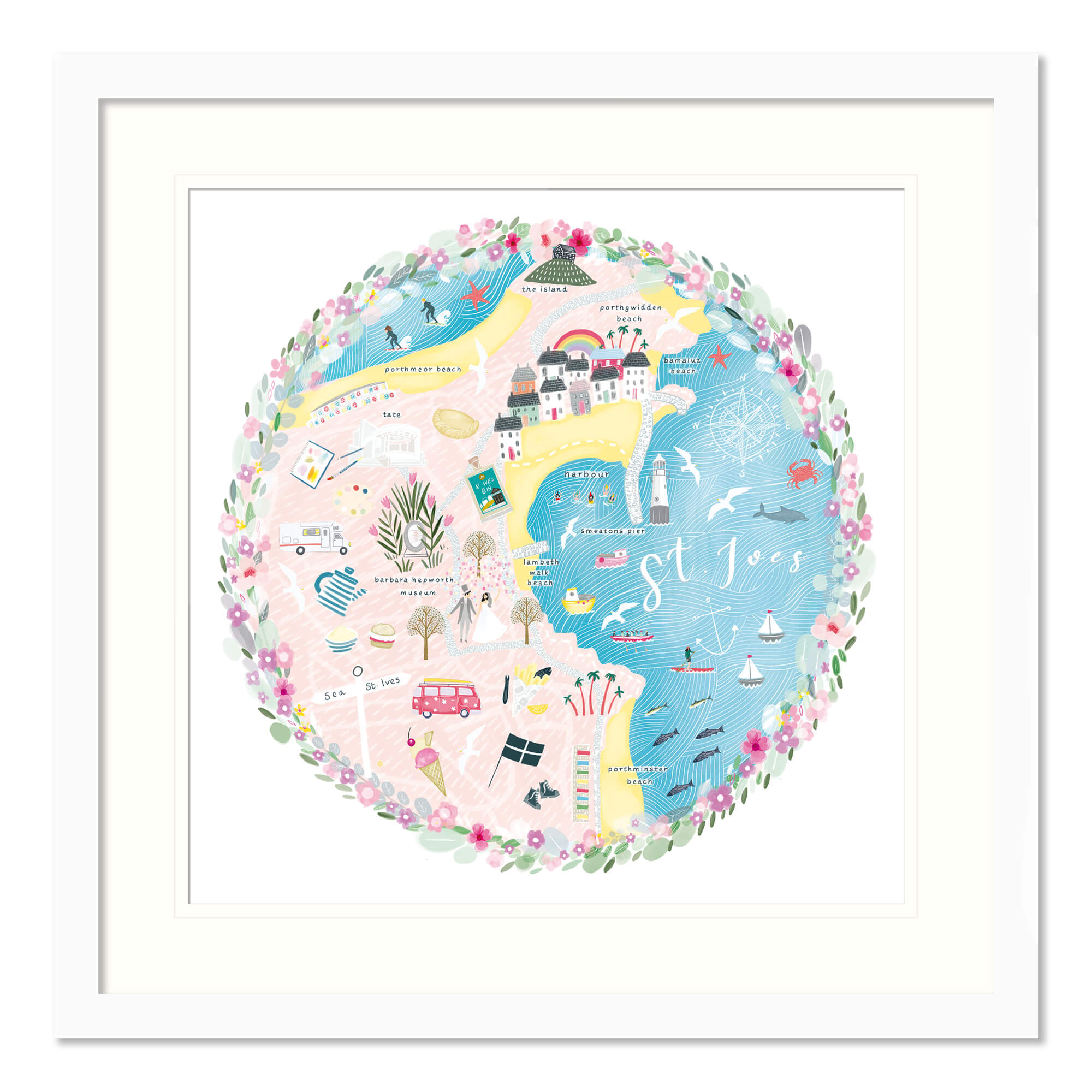 Framed Print-WF690F - St Ives Map Small Framed Print-Whistlefish