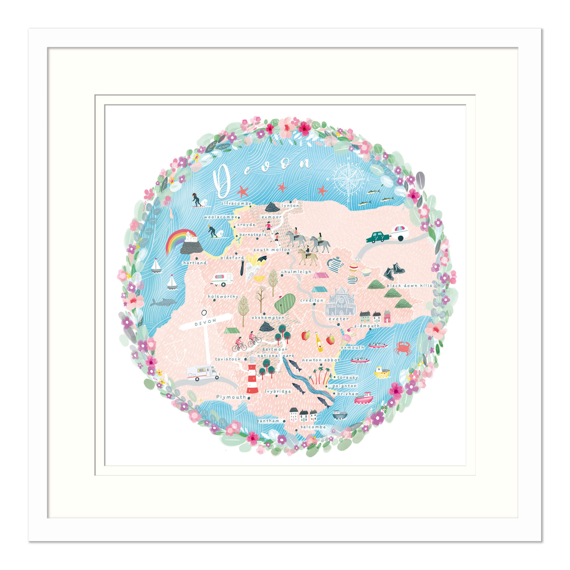 Framed Print-WF767F - Devon Map Framed Print-Whistlefish