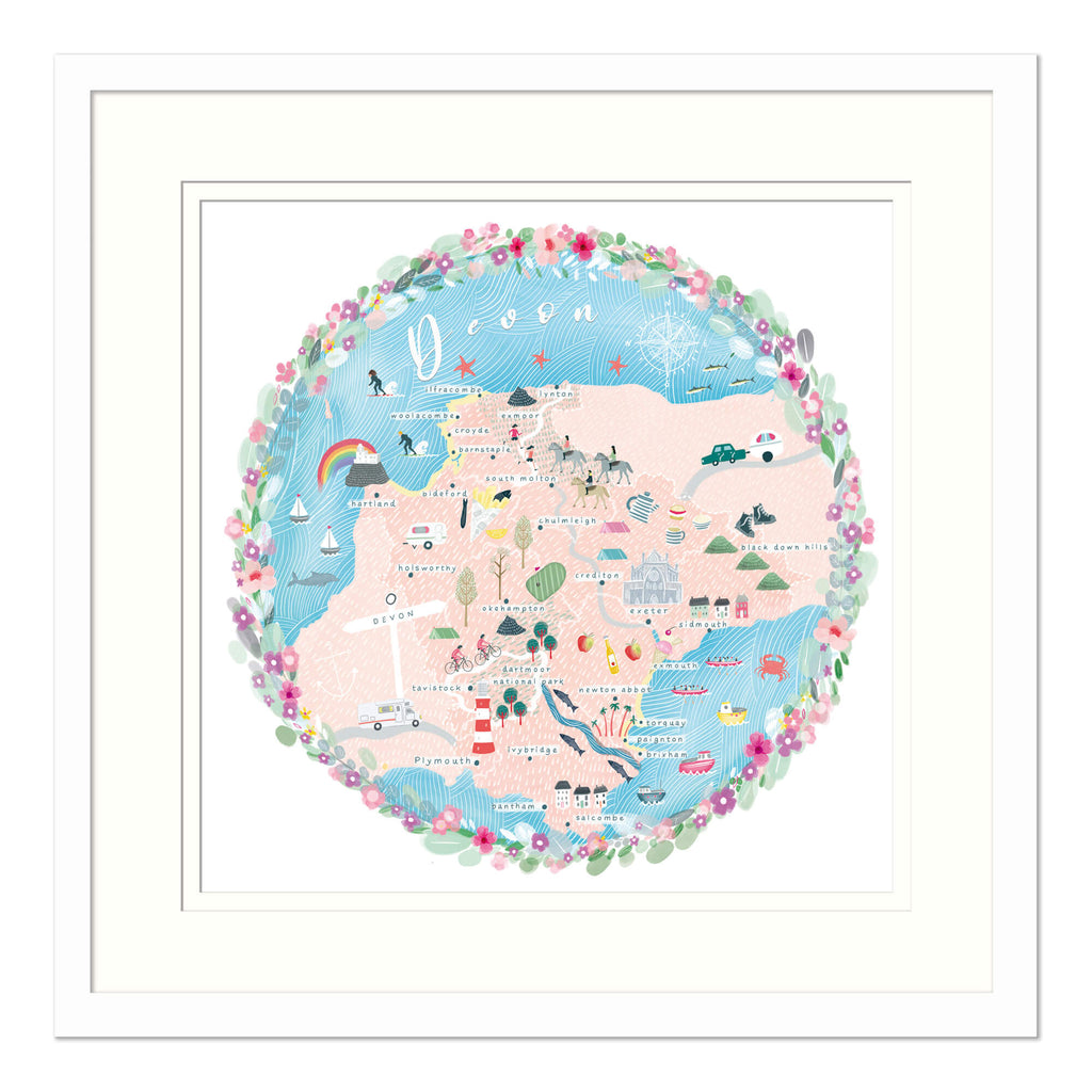 Framed Print-WF767F - Devon Map Framed Print-Whistlefish