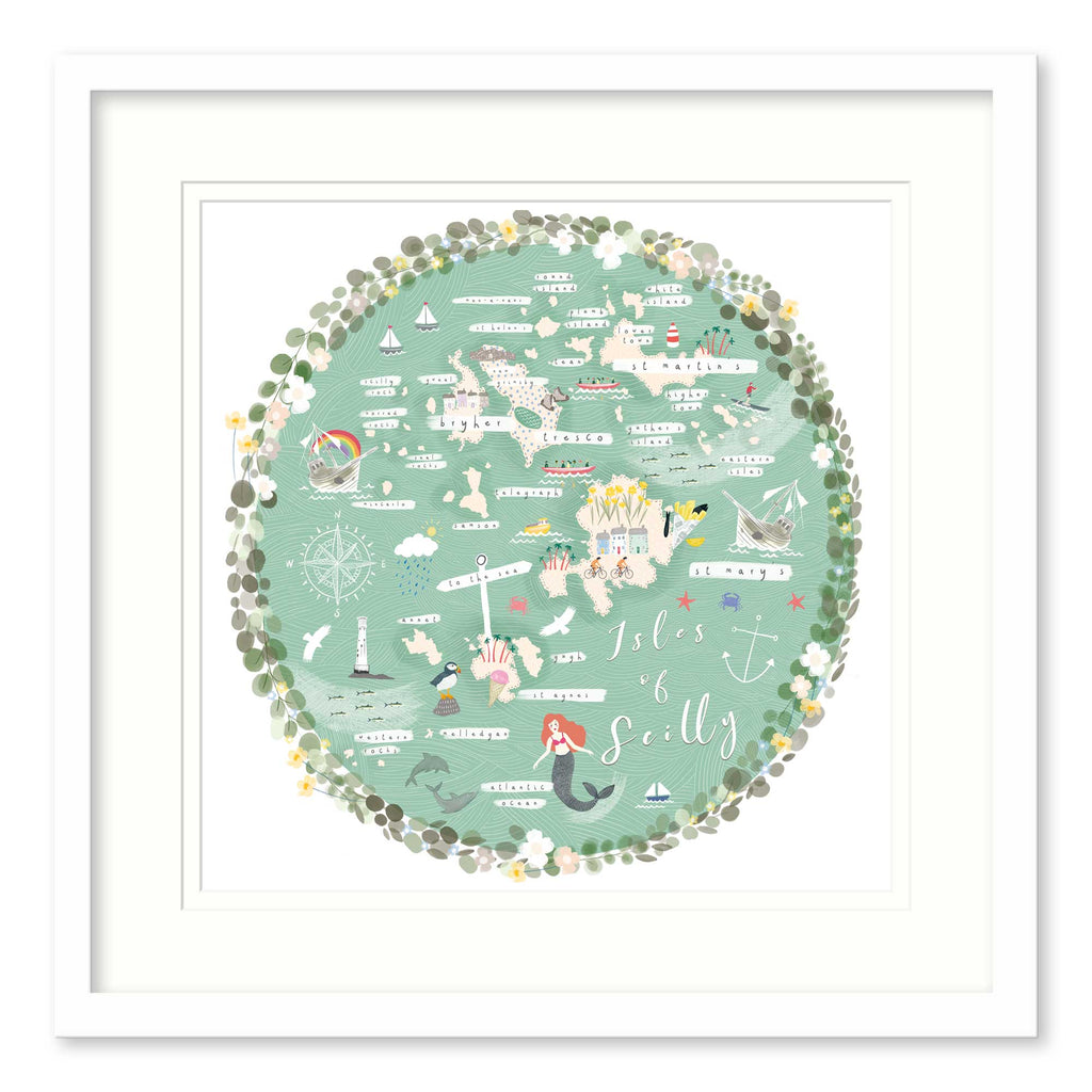Framed Print-WF818F - Isles of Scilly Map-Whistlefish