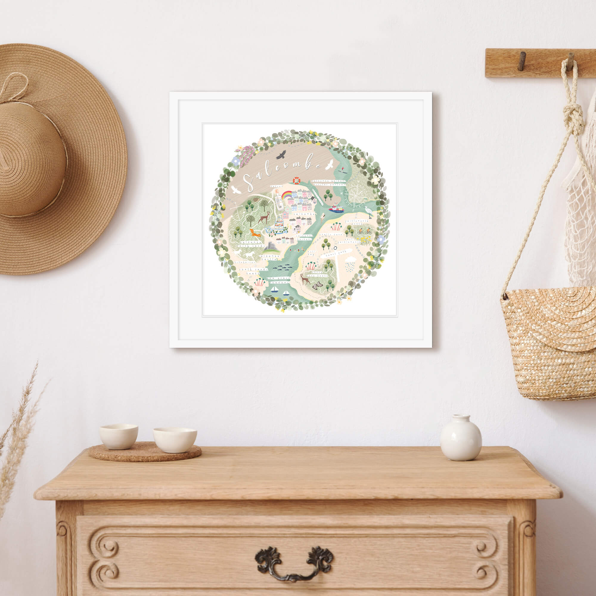 Framed Print-WF819F - Salcombe Map-Whistlefish