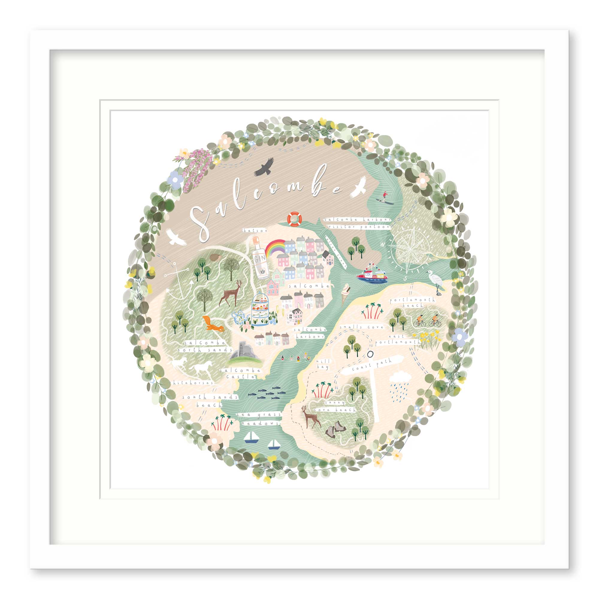 Framed Print-WF819F - Salcombe Map-Whistlefish
