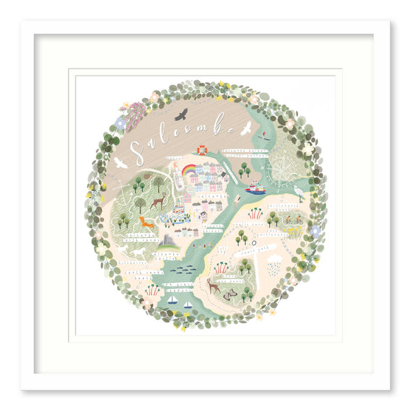 Framed Print-WF819F - Salcombe Map-Whistlefish