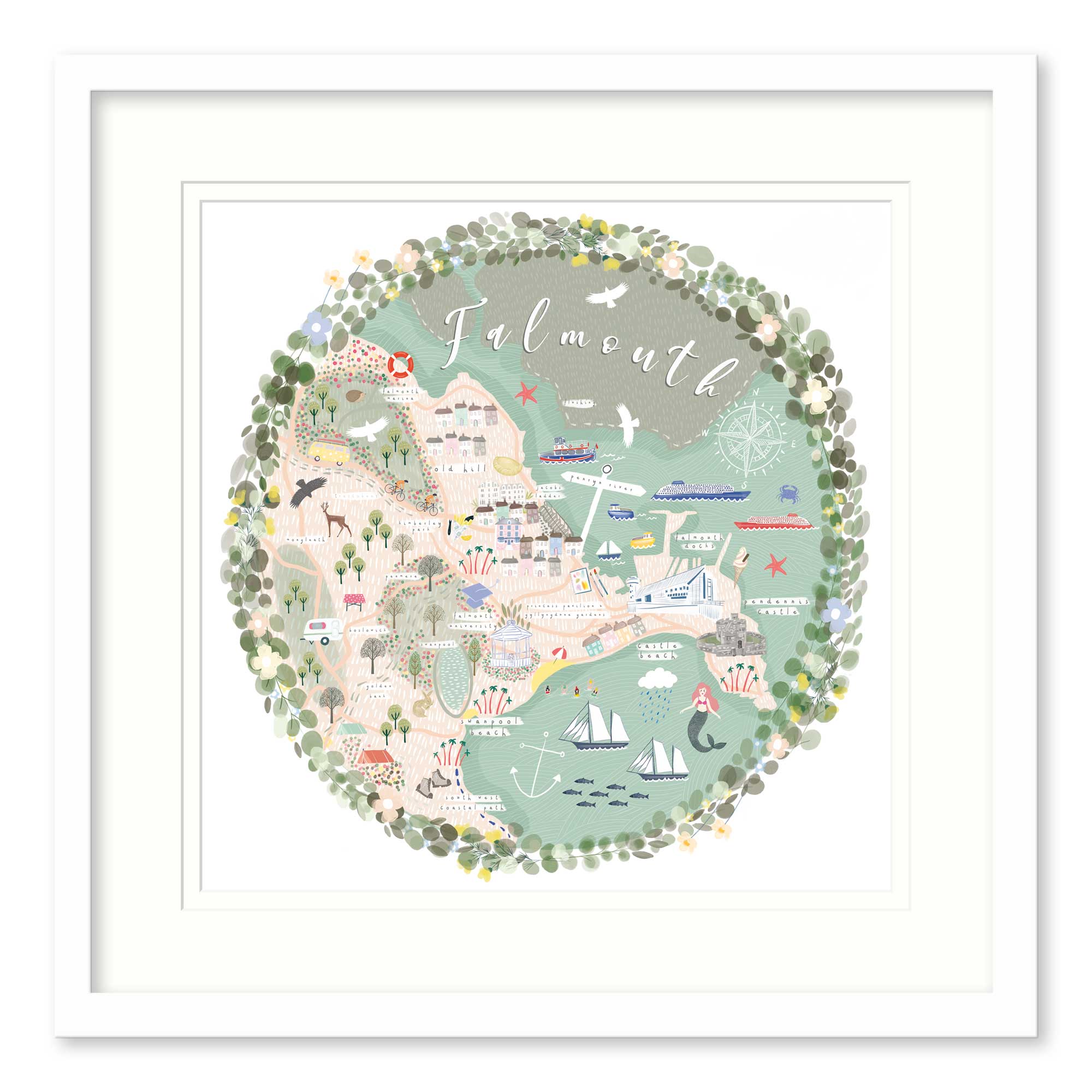Framed Print-WF821F - Falmouth Map Medium-Whistlefish