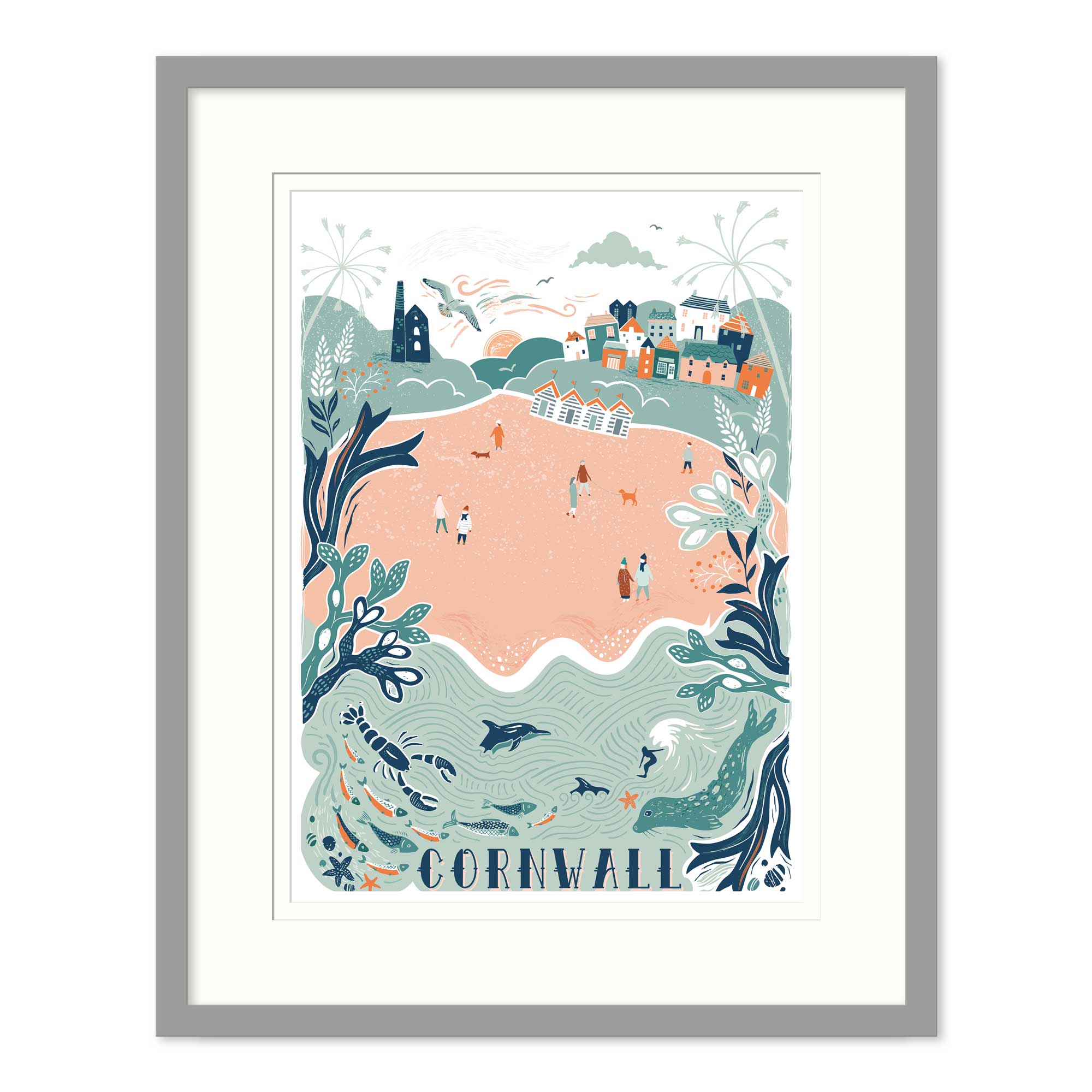 Framed Print-WF831F - Cornwall Lino Framed Print-Whistlefish