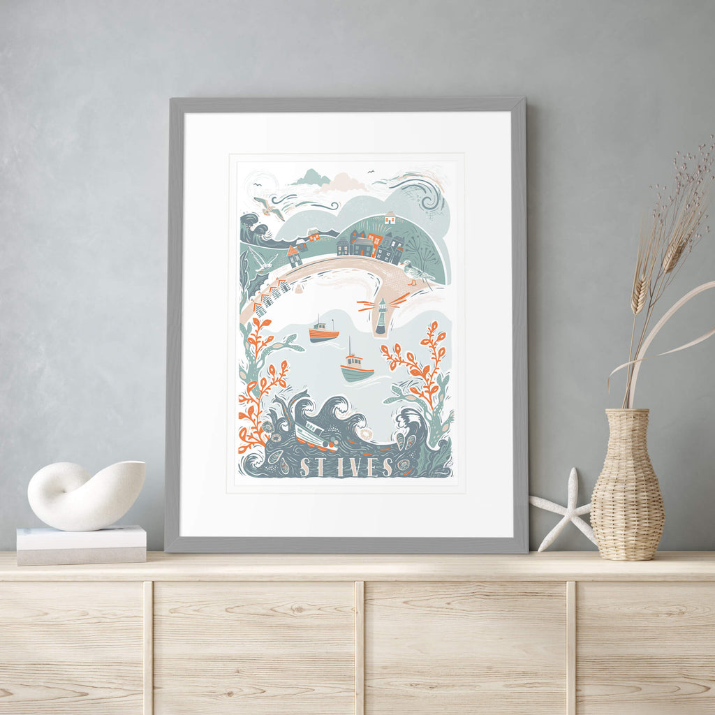 Framed Print-WF832F - St Ives Lino Framed Print-Whistlefish
