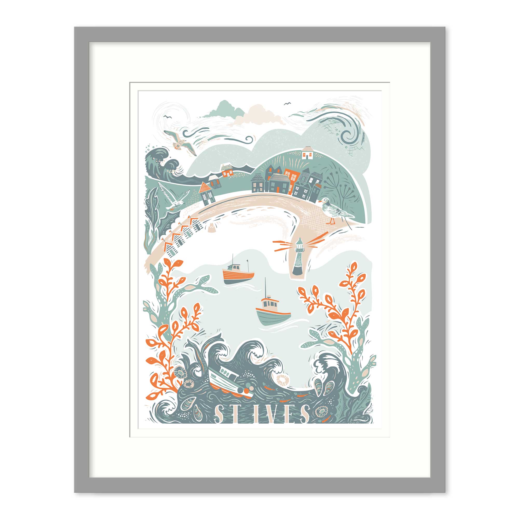 Framed Print-WF832F - St Ives Lino Framed Print-Whistlefish
