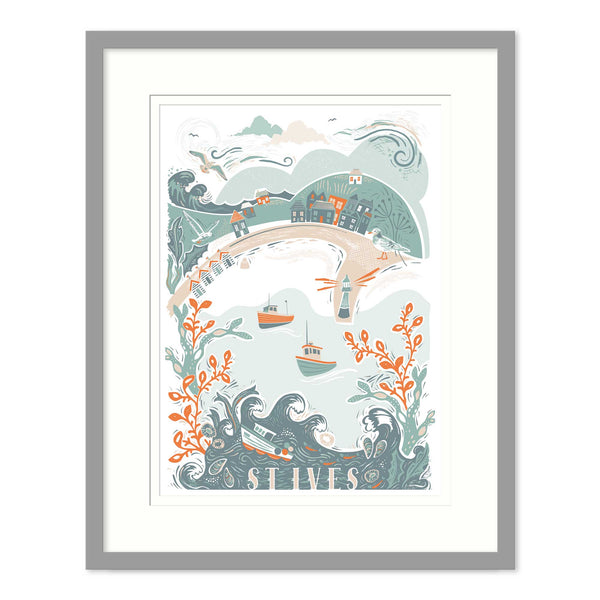 Framed Print-WF832F - St Ives Lino Framed Print-Whistlefish