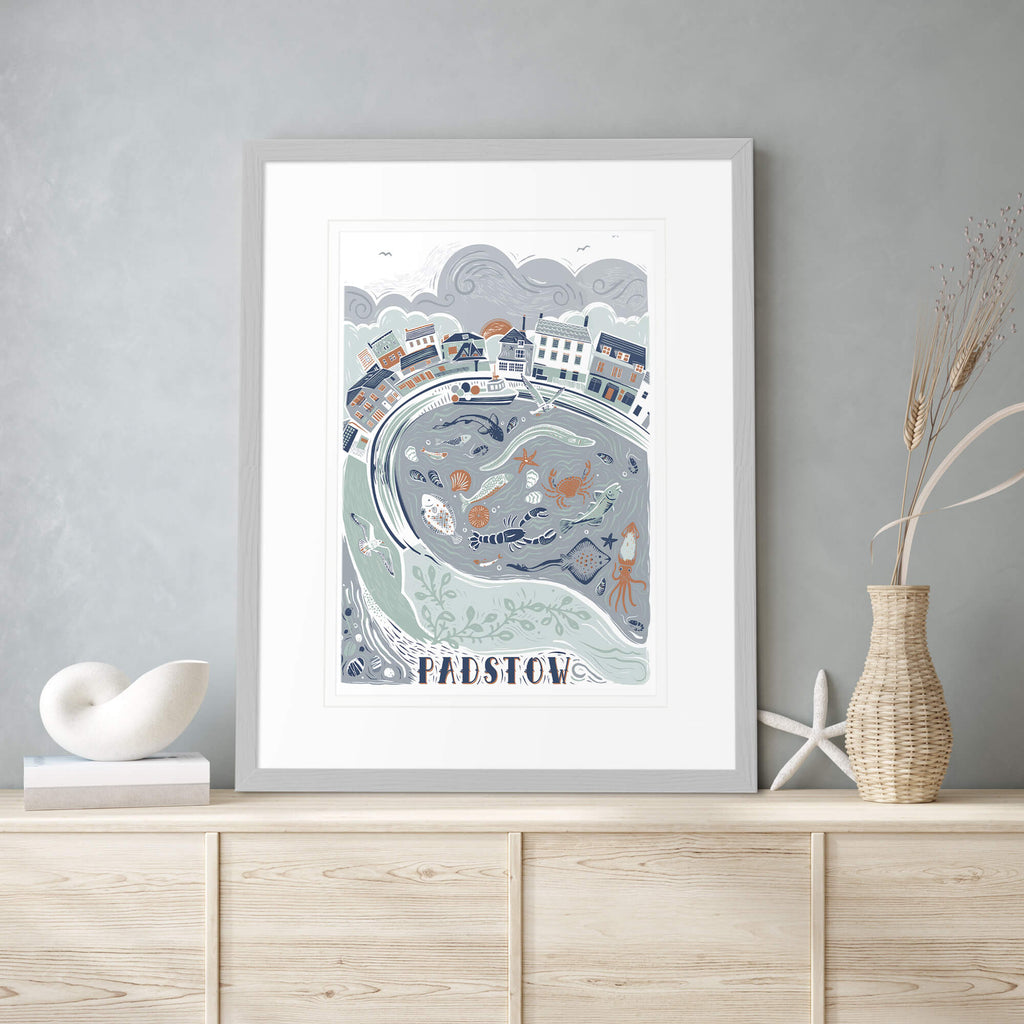 Framed Print-WF838F - Padstow Lino Medium-Whistlefish