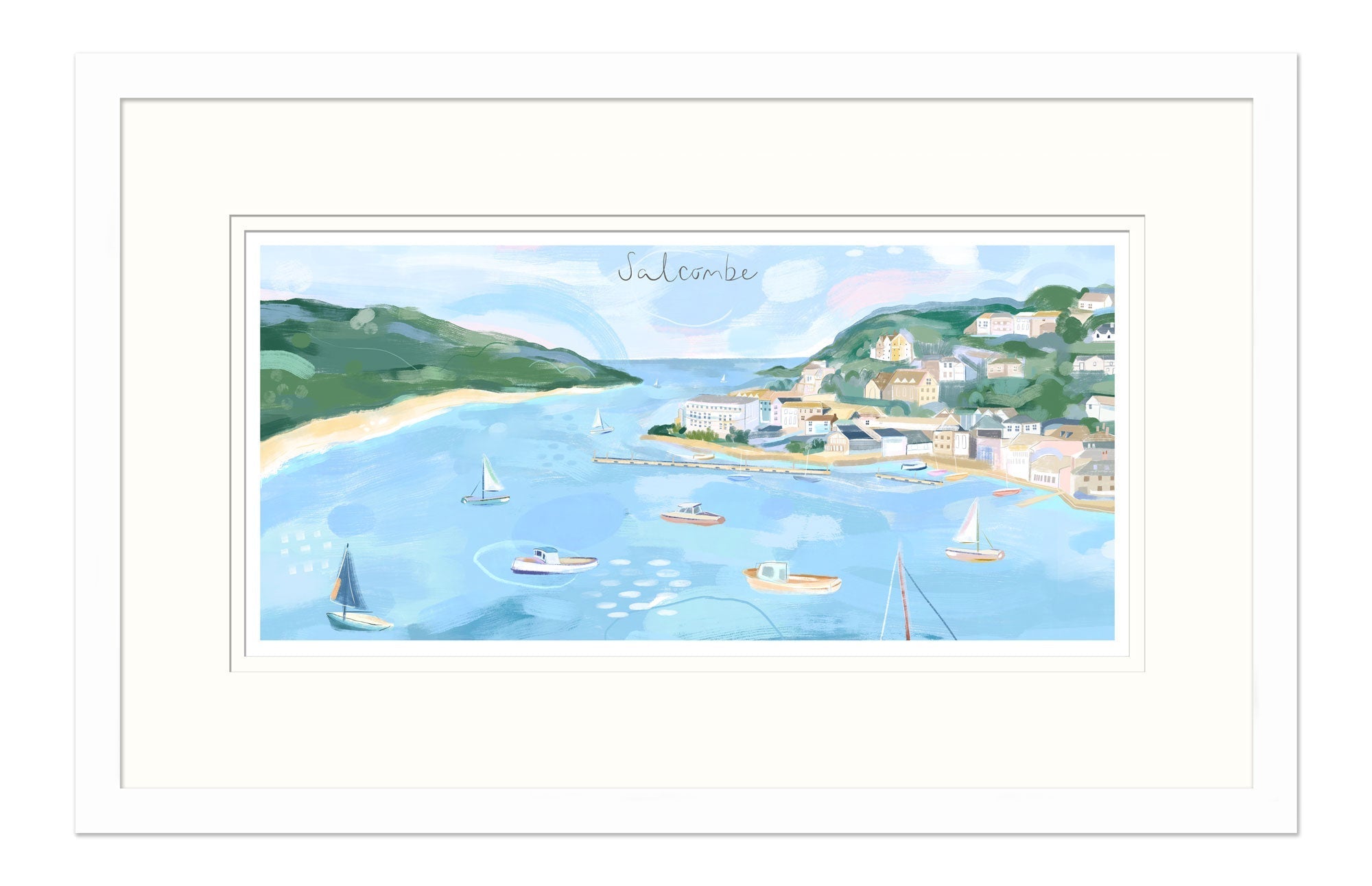 Framed Print-WF892F - Salcombe Pastel Landscape Small Print-Whistlefish