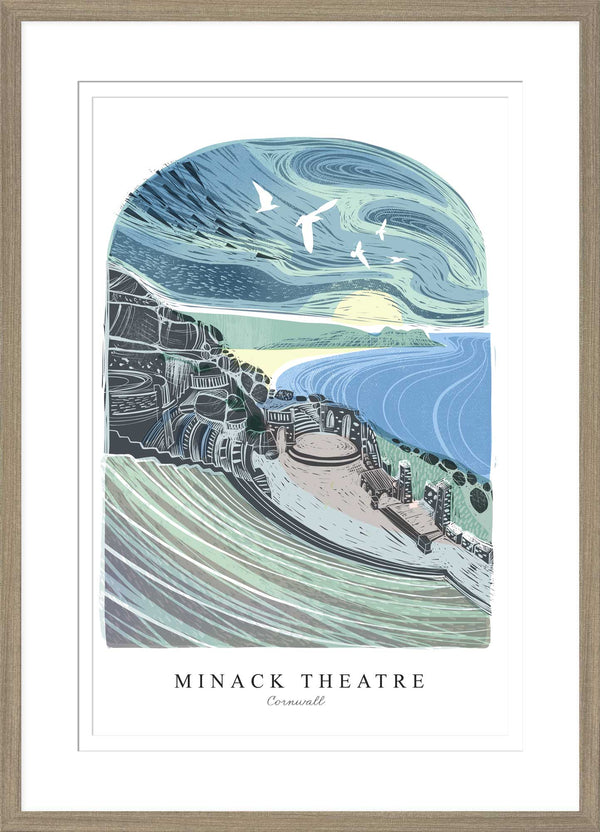 Framed Print - WF945F - Minack Theatre Arched Lino Framed Print - Minack Theatre Arched Lino Framed Print - Whistlefish