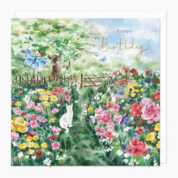 G307 - Whiskers In The Wildflowers Birthday Card