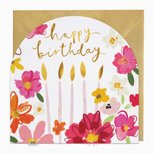G556 - Candles & Pink Flowers Arch Birthday Card