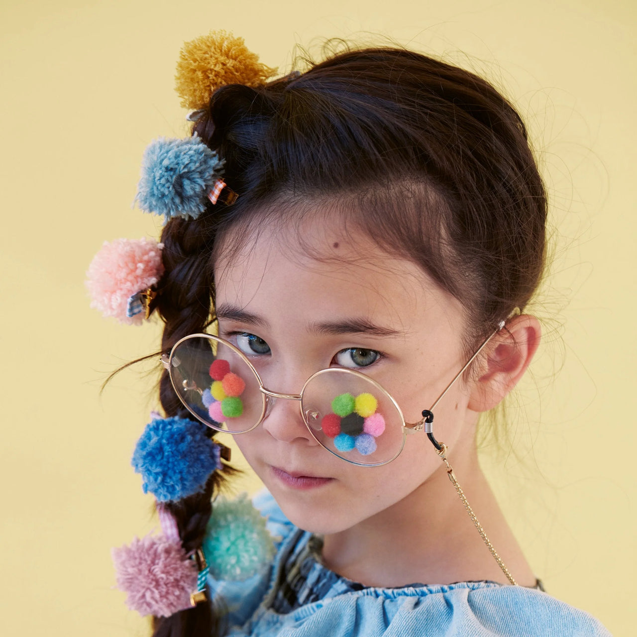 Hair Clips-215785 - Gingham & Big Pompom Hair Clips-Meri Meri