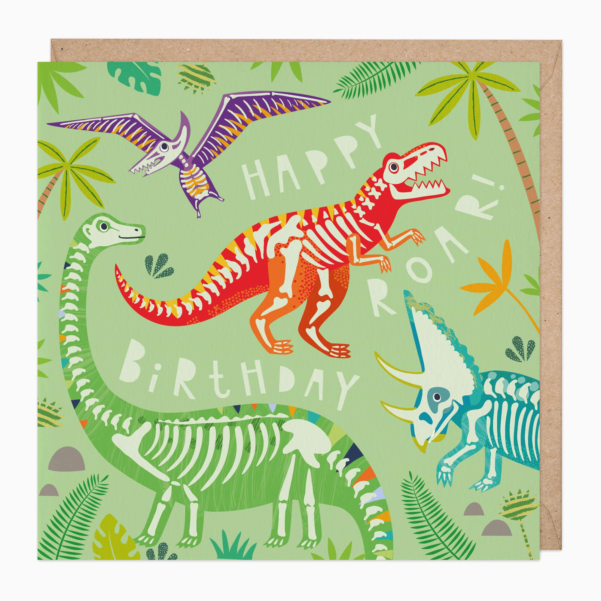 Greeting Card-B743 - Glow In The Dark Dinosaur Birthday Card-Whistlefish