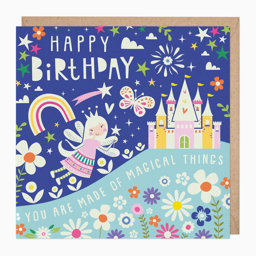 Greeting Card-B744 - Glow In The Dark Fairy Castle Birthday Card-Whistlefish
