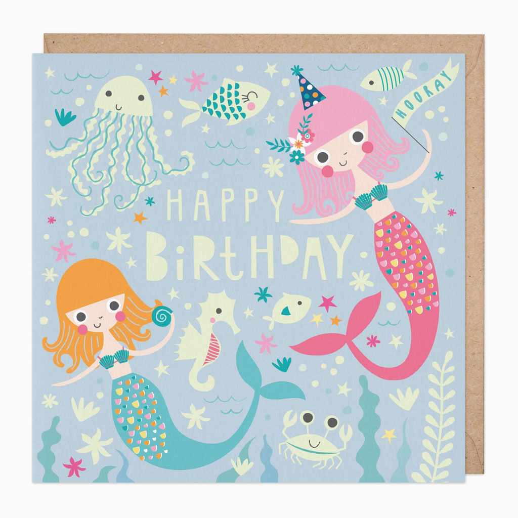 Greeting Card-B745 - Glow In The Dark Mermaids Birthday Card-Whistlefish