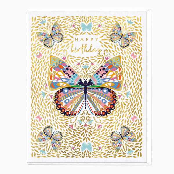 Greeting Card-D627 - Golden Butterflies Birthday Card-Whistlefish