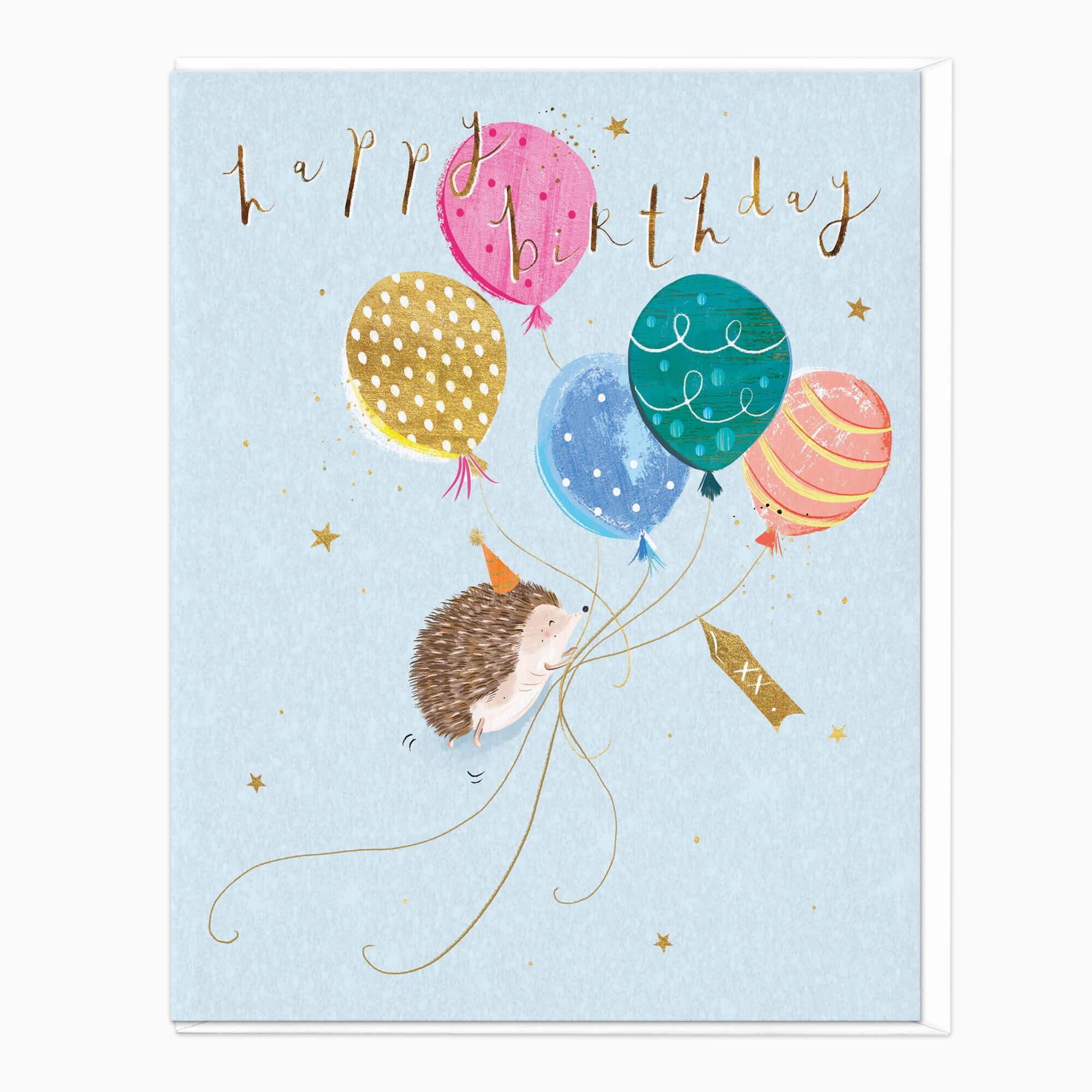 Greeting Card-D797 - Hedgehog And Balloons Birthday Card-Whistlefish