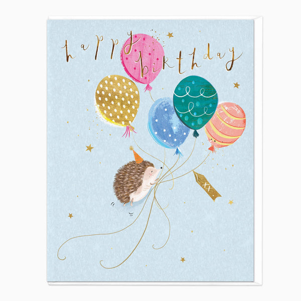 Greeting Card-D797 - Hedgehog And Balloons Birthday Card-Whistlefish