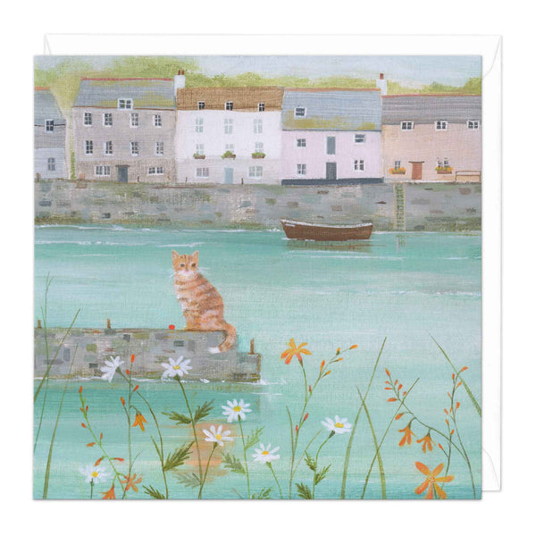 Greeting Card-D828 - Harbour Wall Cat-Whistlefish