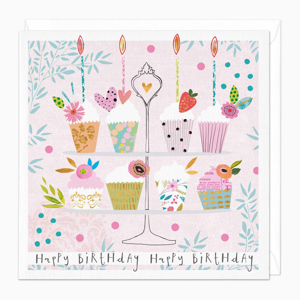 Greeting Card-E368 - Cupcake Stand Birthday Card-Whistlefish