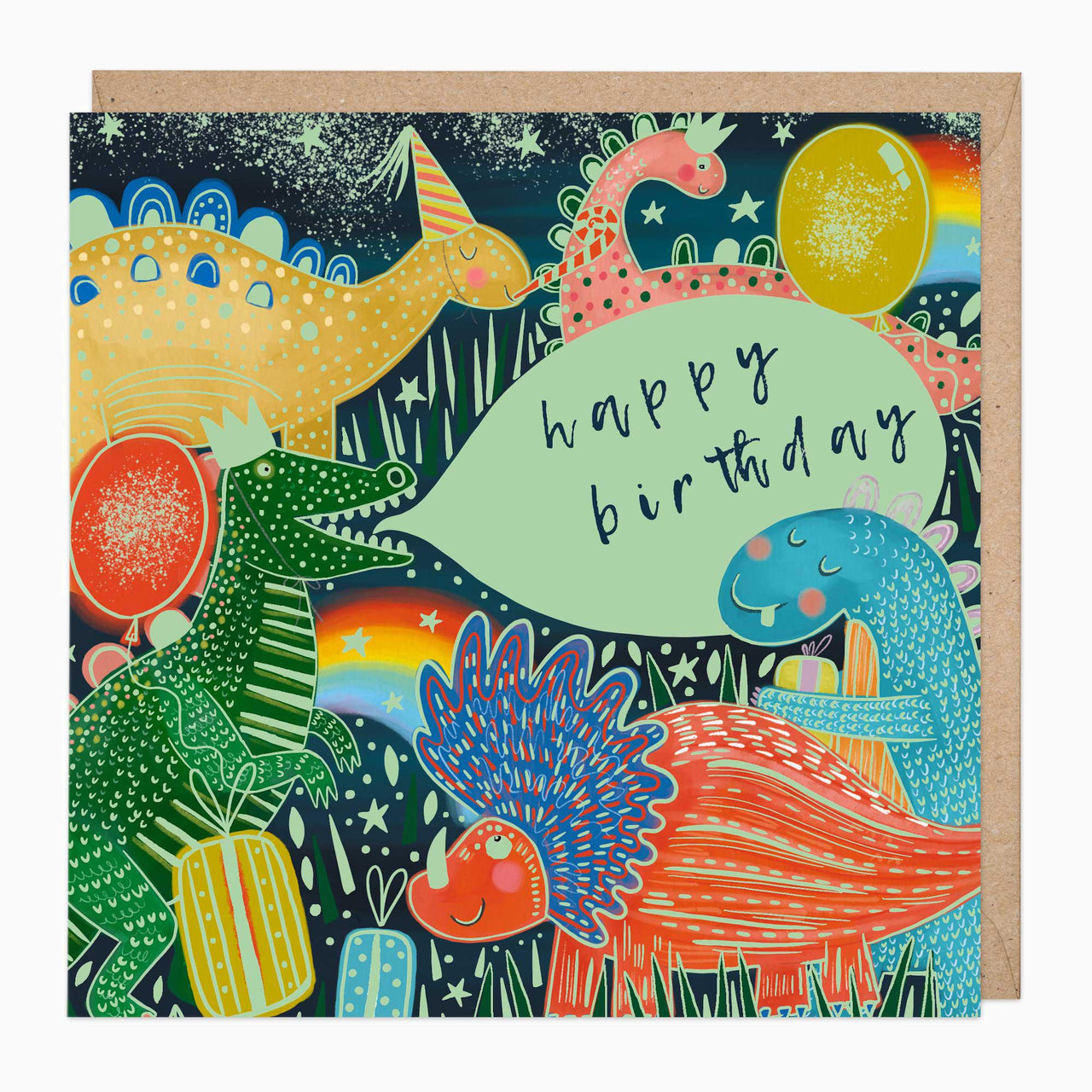 Greeting Card-E426 - Glow In The Dark Dinosaurs Birthday Card-Whistlefish