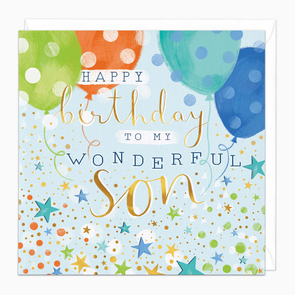 Greeting Card-E438 - Stars & Confetti Son Birthday Card-Whistlefish
