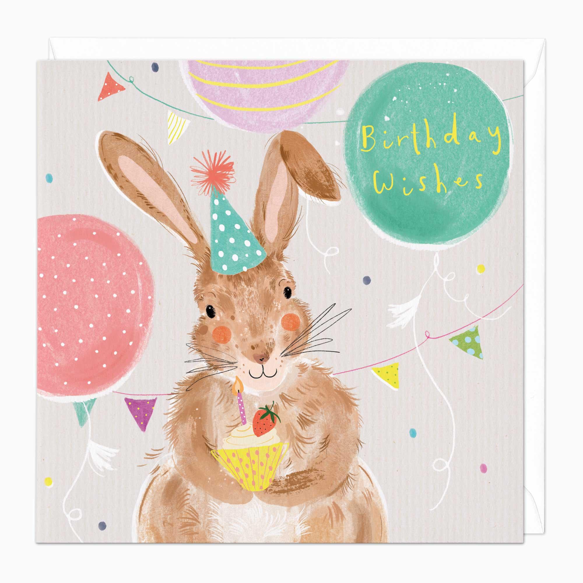 Greeting Card-E525 - Cute Bunny With Cupcake Birthday Card-Whistlefish