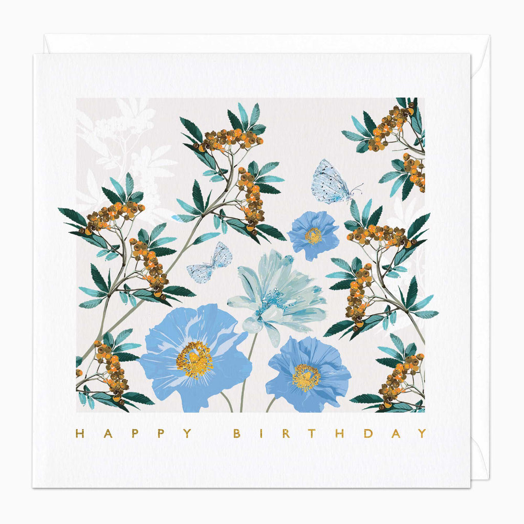 Greeting Card-E531 - Delphinium And Orange Berries Birthday Card-Whistlefish