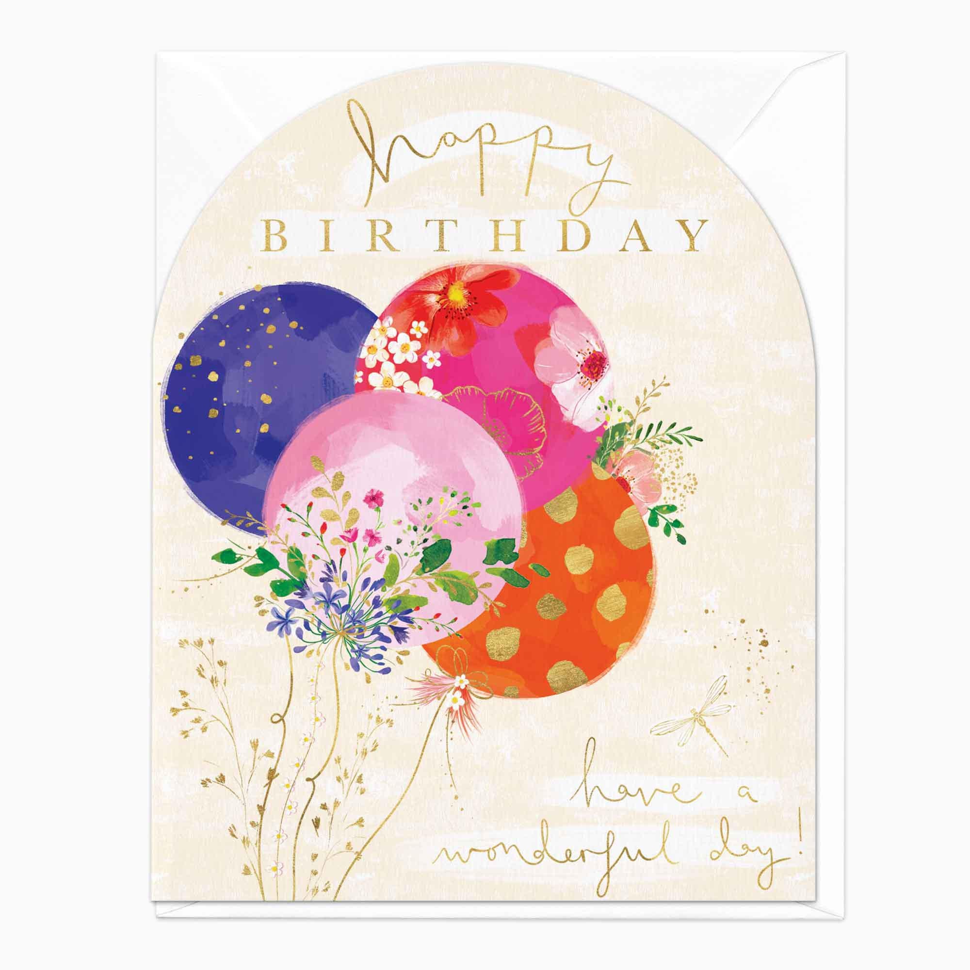 Greeting Card-E565 - Flowers And Ballons Birthday Card-Whistlefish