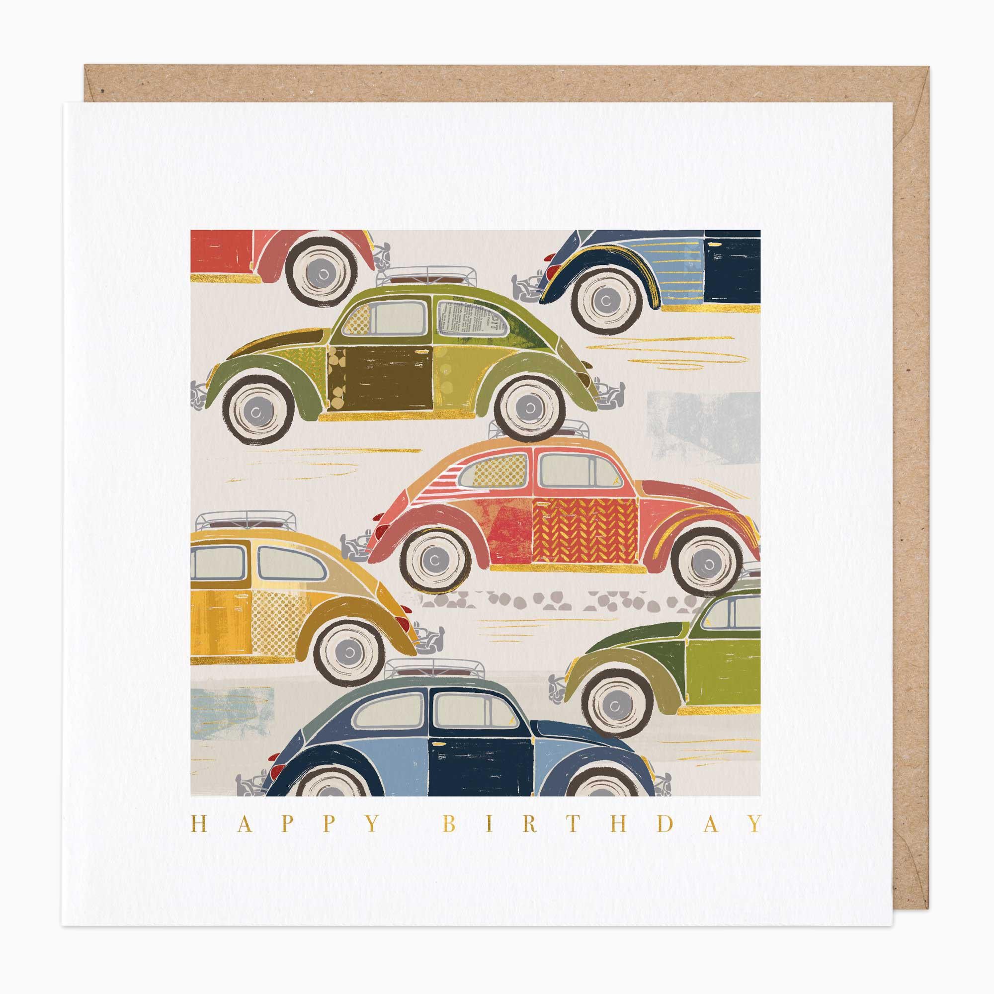 Greeting Card-E589 - Vintage Cars Birthday Card-Whistlefish