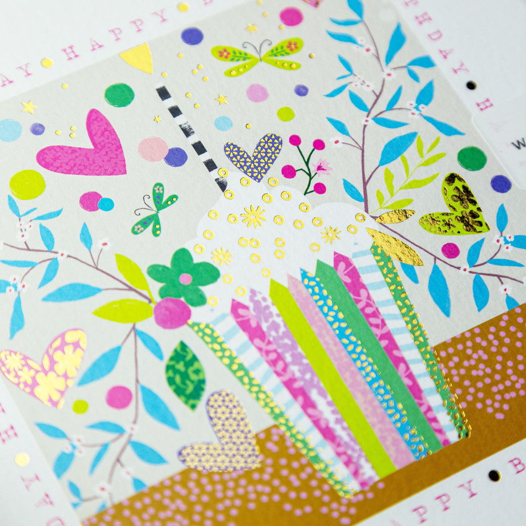 Greeting Card - E676 - Pink heart Cupcake Birthday Card - Pink heart Cupcake Birthday Card - Whistlefish