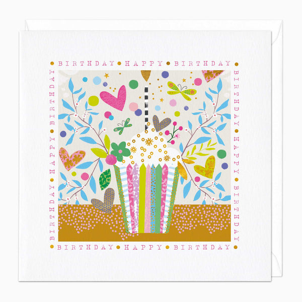 Greeting Card-E676 - Pink Heart Cupcake Birthday Card-Whistlefish