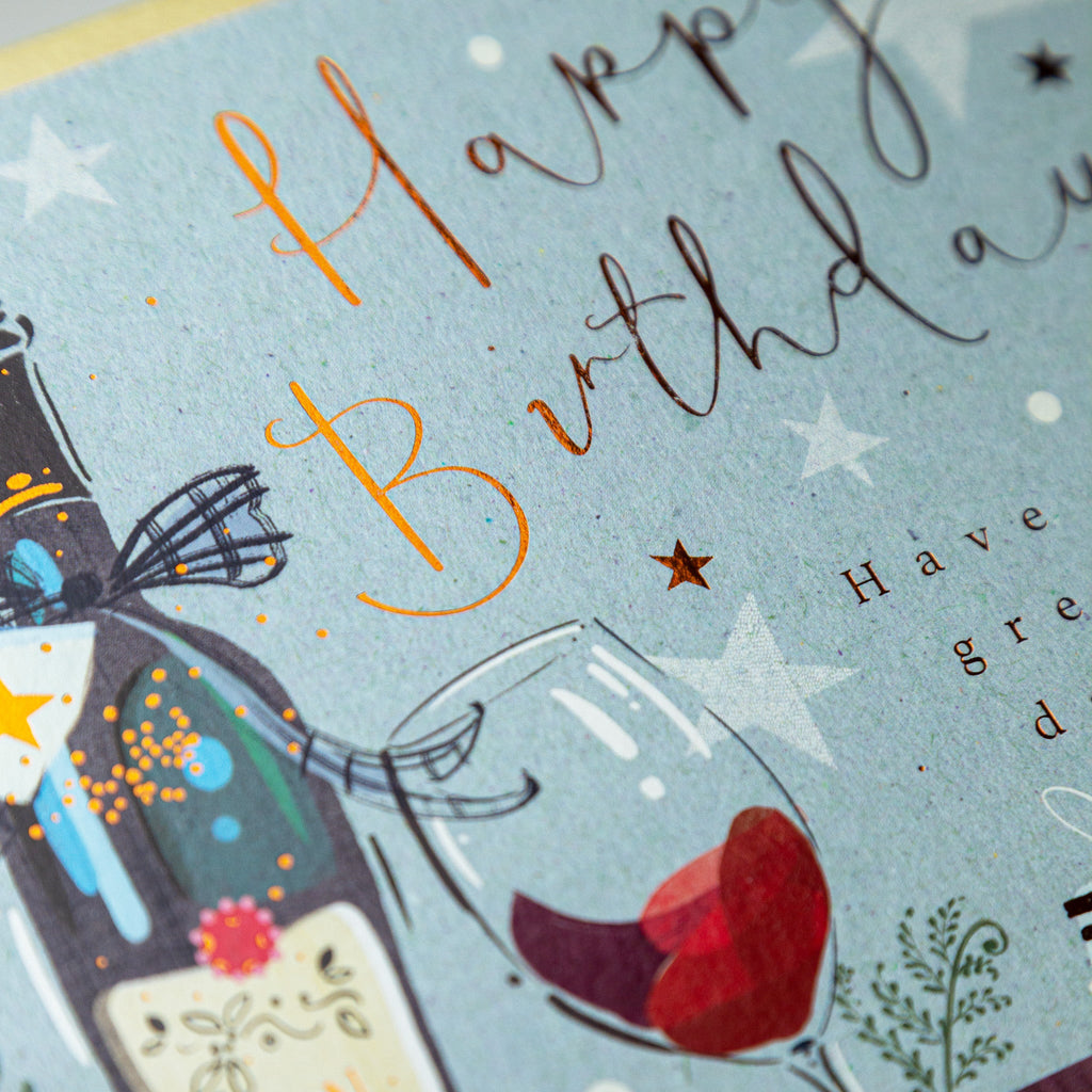 Greeting Card - E681 - Red Wine and Gifts Birthday Card - Red Wine and Gifts Birthday Card - Whistlefish