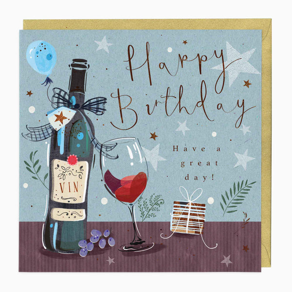 Greeting Card-E681 - Red Wine And Gifts Birthday Card-Whistlefish