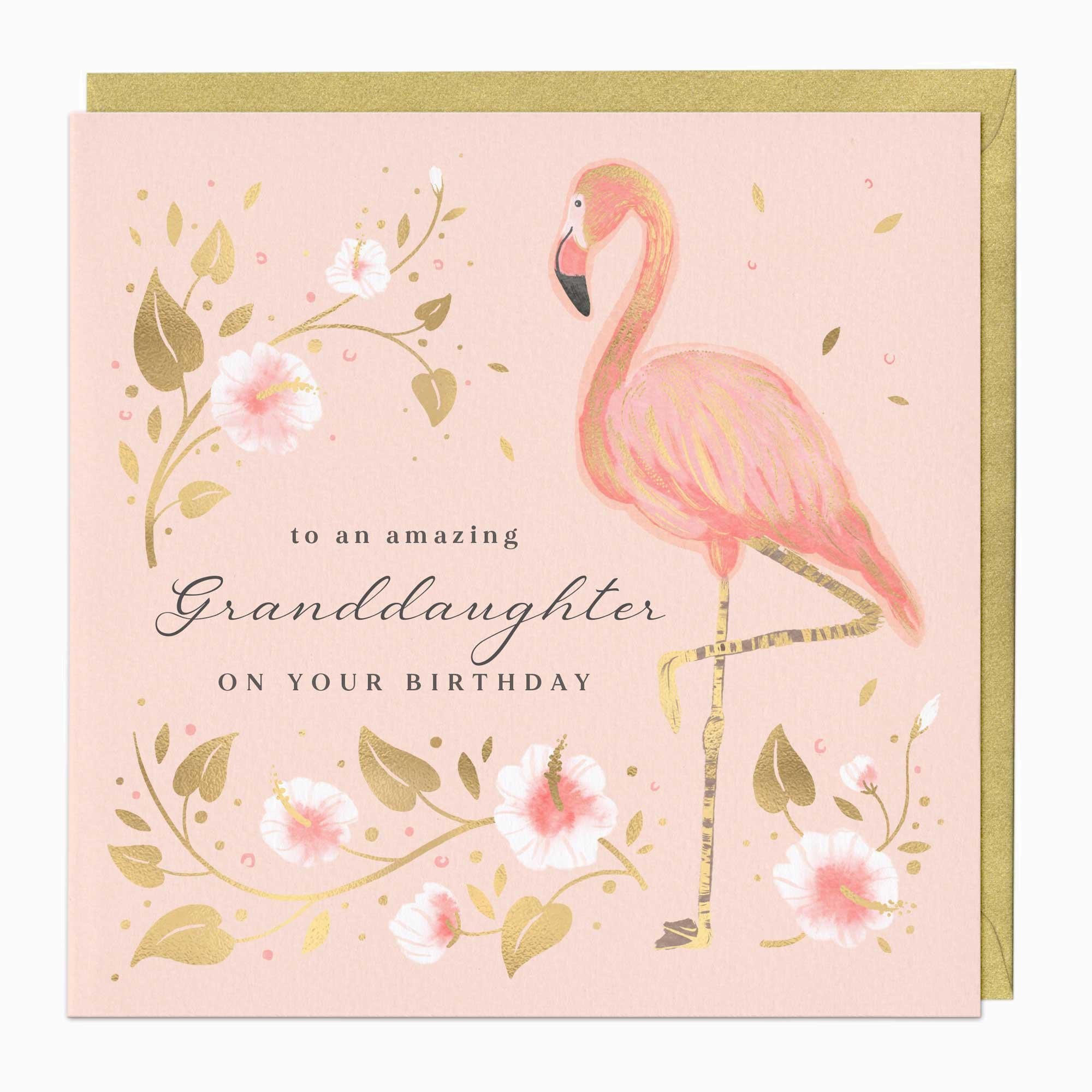 Greeting Card-E688 - Flamingo, Granddaughter Birthday Card-Whistlefish